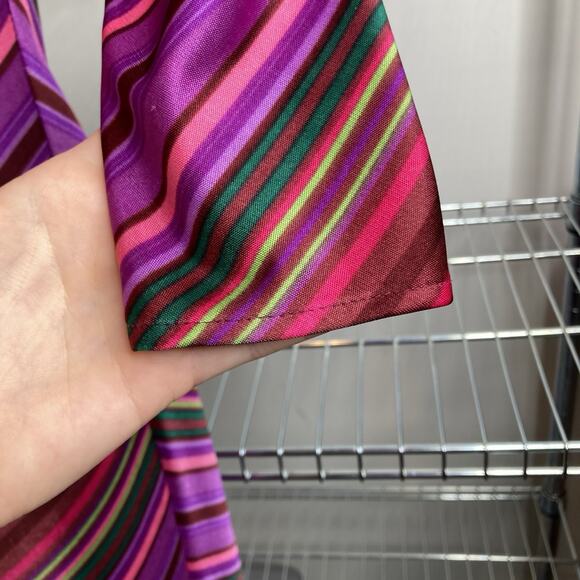 Vintage Helen Wang Women's Purple Red Stripe Midi V Neck Dress Size M Mod Groovy - Picture 10 of 12